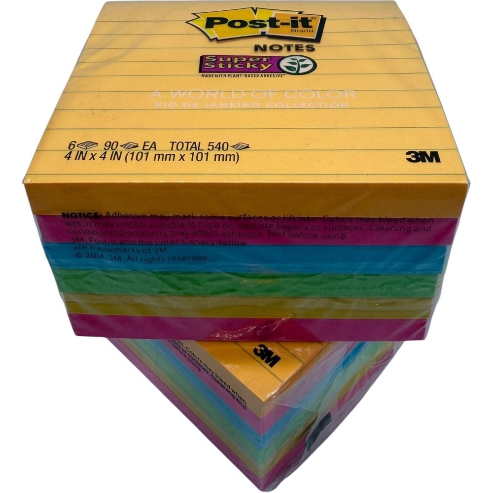 Post-it Super Sticky Notes 4x4 Rio de Janeiro 6 Pads 540 Sheets Lined New